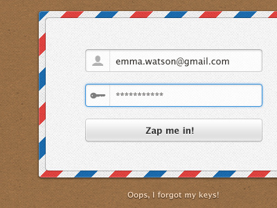Zapz App - Zap me in! app button cardboard emma watson feature form interface invoice leather log in login paper register sign in signin signup stitch stitches texture tour ui web