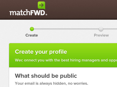 MatchFWD Steps box brown create form gradient green hiring job light line matchfwd preview process profile signup step steps ui