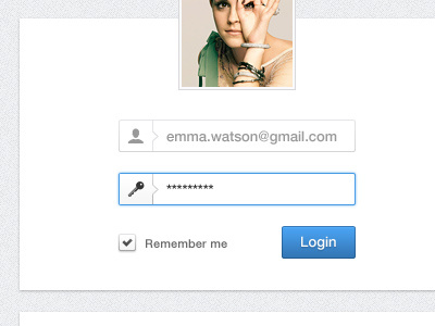 I missed you blue button clean emma watson field form gray icon interface landing light log in login page password sign in signin submit ui username ux white