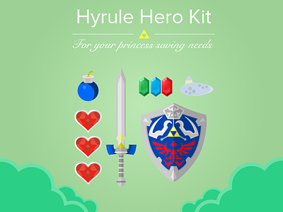 Hyrule Hero Kit bomb flat gaming heart legend link nintendo ocarina rupee shield sword zelda