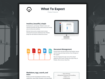 What to Expect attachment beta flat landing markdown menu productivity startup ui ux website