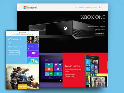 Microsoft Online Redesign - Live Version blue concept flat microsoft redesign ui ux web windows xbox