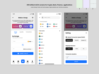 200 brilliant UI/UX screens for Crypto, Bank, Finance..