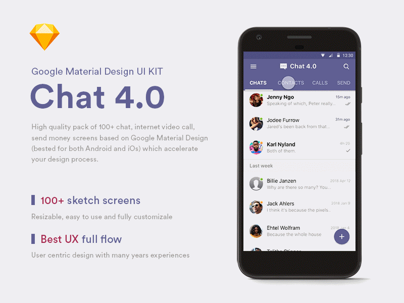 Chat 4.0 - Google Material Design UI KIT chat messenger send money viber what app zalo