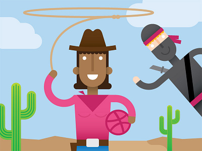 Howdy Dribbble! cowboy debut debut shot flat illustration ninja slcpl