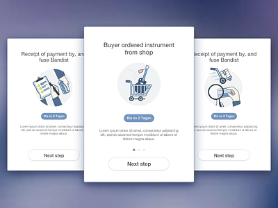 Illustrations On Boarding - 3 steps cards illustrations on boarding process