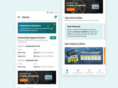 Consumer App for Managing Tyres - UI Exploration designer figma app ui ui  ux design design