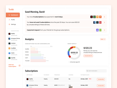 Dashboard - Track your subscriptions