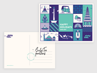 Sixtytwo Dribbble Postcard branding campaign cards design doodle holiday holiday card icon illustration illustrations indonesia postcards poster design typography uidesign vector