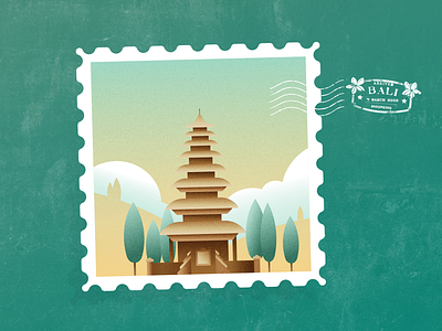 Bali bali design illustration indonesia pagoda stamp temple travel vector