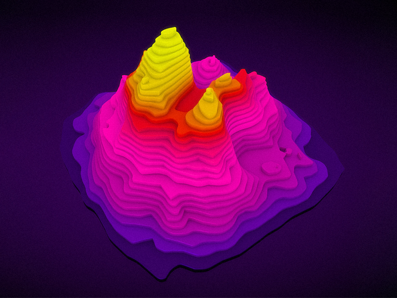 3D Landscape object map purple design modelling render illustration bright color landscape topography 3d