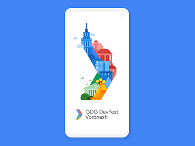 Google GDG DevFest Voronezh 2d android app art blue bright color design developer fest gdg google graphic group illustration material phone shapes ui ux