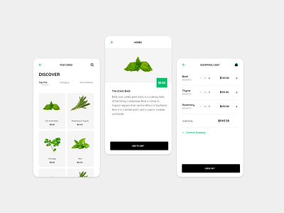 Fresh Herbs Apps add to cart adobe xd clean clean design design ecommerce ecommerce app ecommerce design minimalist design minimalistic mobile app design shopping ui design ux design