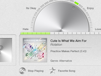 Music Player App app application button cute is what we aim for favorite icons ipad iphone metal music player progress bar ratings rotation star stop ui