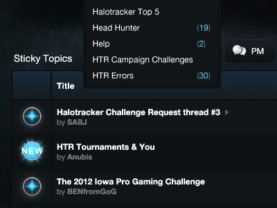 Halo Tracker (Forum) buttons dark dropdown forum halo icons xbox