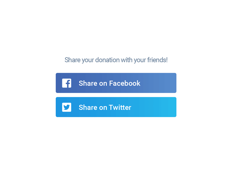 Social Share animation button donate donation f facebook icon interaction platform revv saas share social twitter twtr ui ux