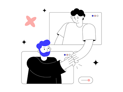 High five! beard black and white blue character design flat hands high five illustration man minimal minimalism online people vector video conference web zoom