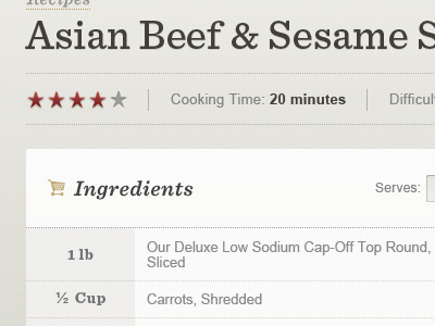 Recipe design feature food ingredient ingredients rating recipe texture ui web