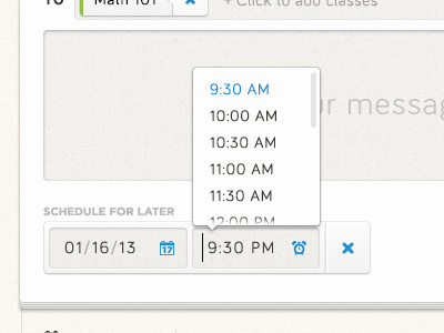 Time Scheduler Drop Down date down drop drop down message schedule time ui
