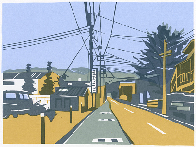 Country Road in Japan - Screen Print illustration japan screen print screenprint silkscreen