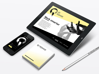 "Qi" Direction 1 - Notional Apps black white branding identity modern transparency yellow