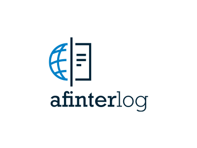 Afinterlog — Final blue globe identity logistics logo paper