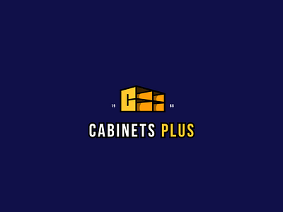 Cabinets Plus blue branding furniture logo modern vintage yellow