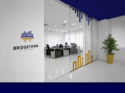 Bridgetown Partners blue branding construction gold golden ratio logo mock up real estate