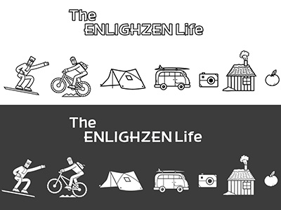 Character creation and icons for Enlighzen - Vector illustration art bike camping hiking icon illustration line skiing tent van