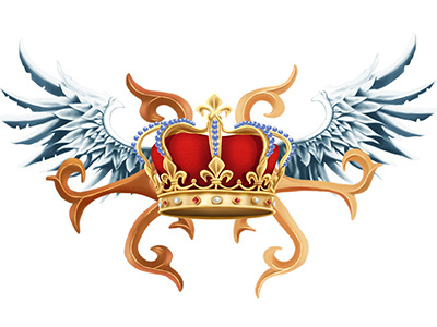 Tattoo crown with wings illustration.