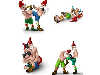 Illustration of dwarfs in mma fighting positions adobe photoshop art cartoon character design dwarf fight graphic hand drawn illustration mma photoshop