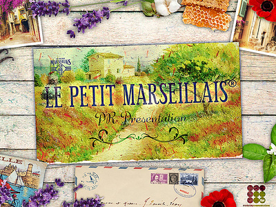 Detail from cover slide for Le Petit Marseillais presentation graphic design photoshop presentation design