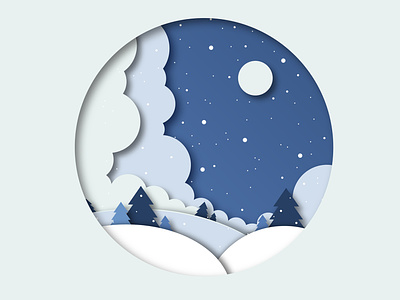 WINTER PAPER CUT OUT EFFECT ILLUSTRATION