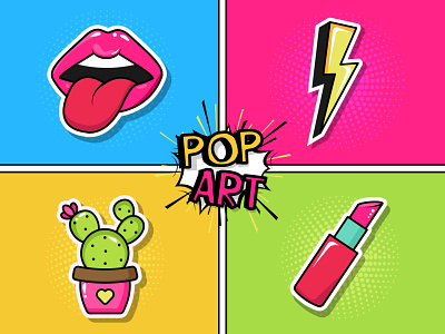 Pop Art Stickers. Adobe Illustrator Tutorial cactus cute halftone illustration lips lipstick pop art popart sticker vector