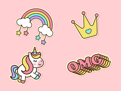 Doodle Stickers. Adobe Illustrator Tutorial art crown cute design girl illustration instagram pink rainbow sticker stickers telegram unicorn vector