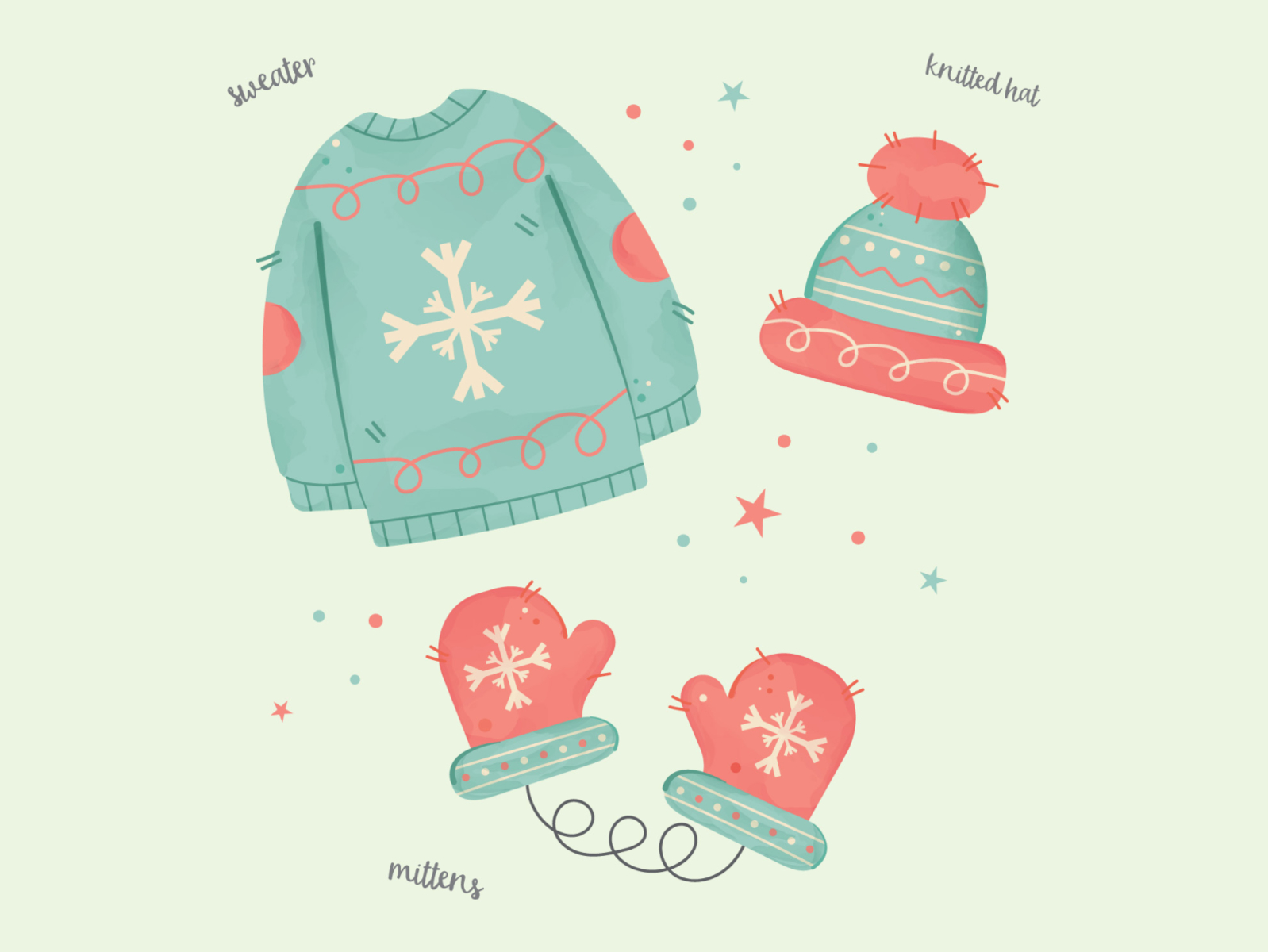 CUTE WINTER CLOTHES clothes cute design graphic design hat holiday illustration mittens old retro sweater vector vintage
