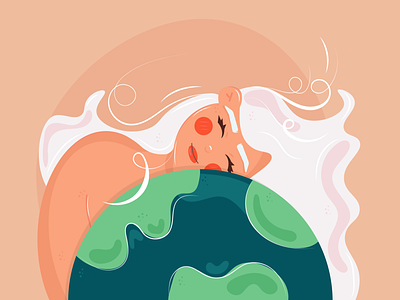 CUTE GIRL WITH EARTH character cute earth flat girl holiday illustration peace planet vector woman