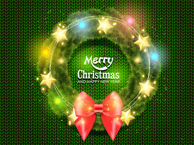 Christmas and New Year wreath bow christmas lamp new year shine sparkle star vector wreath