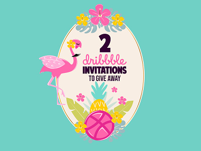 2 Invites bird dribbble flamingo flower invitation invite pink