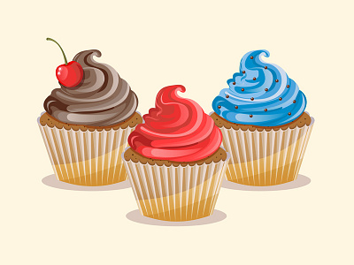 Cupcakes bakery cake cherry cupcake sweet tasty vector