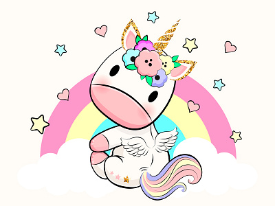 Cute unicorn baby. baby cute flowers glitter gold heart pink rainbow star unicorn vector
