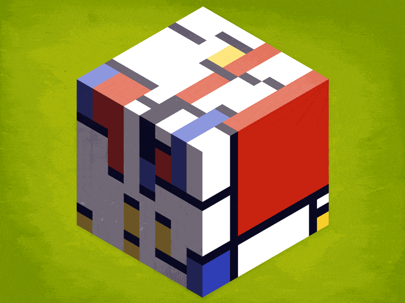 Mondrian's Cube animated gif hexels isometric mondrian rubics cube texture trixels