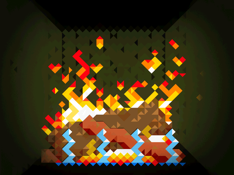 Keep Warm By The Trixels animated fire fireplace gif hexels isometric log texture trixels yule
