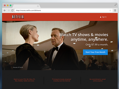 Netflix landing page flat design html5 mobile netflix player redesign register sign in ui