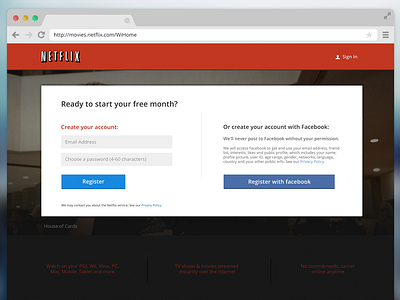 Netflix registration modal facebook flat design mobile modal netflix register ui