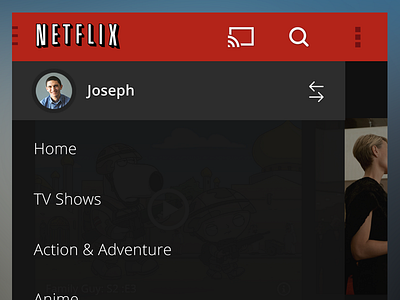 Mobile Left Nav android flat design html5 mobile netflix player redesign sign in ui
