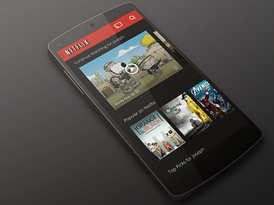 Netflix home android app gui mobile netflix player psd redesign ui user interface ux