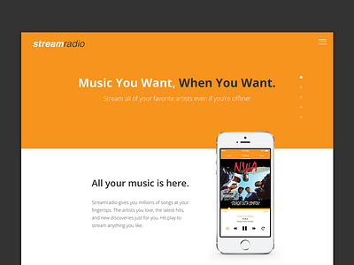 Streamradio Landing page android app clean flat ios landing page mobile music player product ui web design