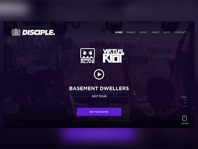 Disciple Records Site Concept concept dubstep edm parallax record tour web design website