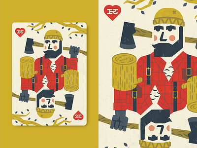 Lumberjack axe beard card cards deck heart hearts illustration king lumberjack man person playing texture wood